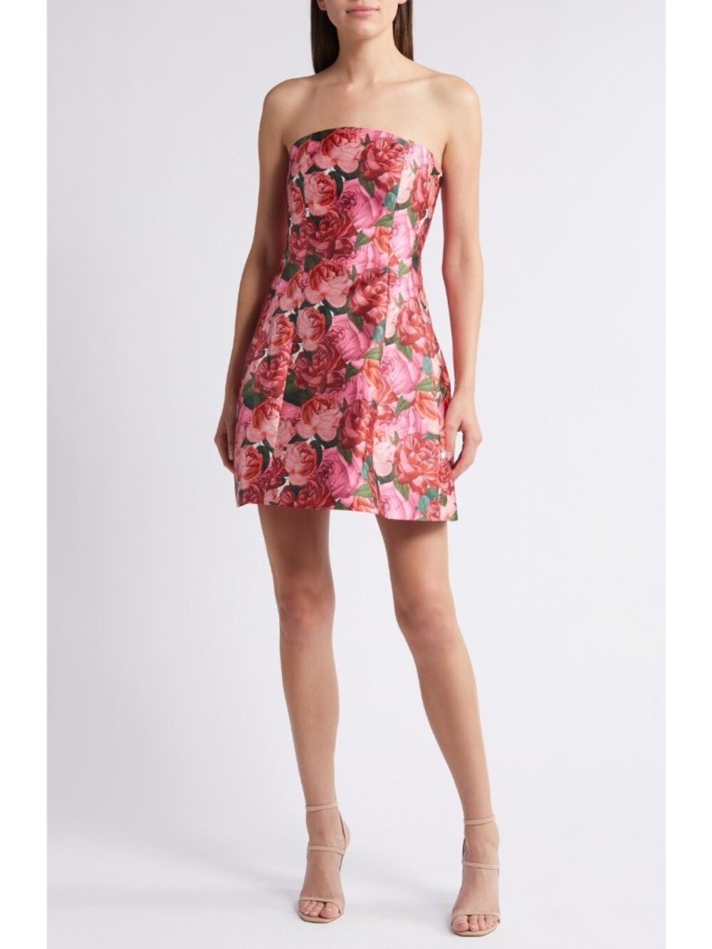 Sachin & Babi Alanna Womens Floral Strapless Mikado Mini Dress Pink Size 8
